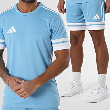 Adidas Sportswear - Ensemble Tee Shirt A Bandes Et Short Jogging JG5828 JH3407 Bleu Clair Blanc